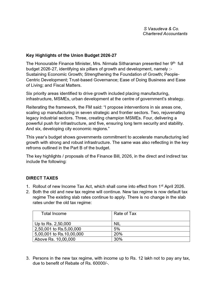 CoVasudeva's tweet photo. PFA a brief note on the 'Key Highlights of the Union Budget 2026'.

Also link below for Summary of Union Budget 2026-27

https://t.co/2PdqxVTRAq https://t.co/A7ZtTLPNNy