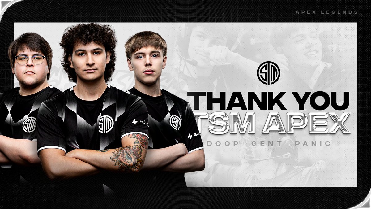 TSM's tweet image. Today we announce the departure of our Apex roster.

It's been an incredible year with the HUSS crew, and we can't wait to see the new heights you reach as a trio.

TSM will look to reacquire an Apex roster closer to the start of the competitive LAN season.