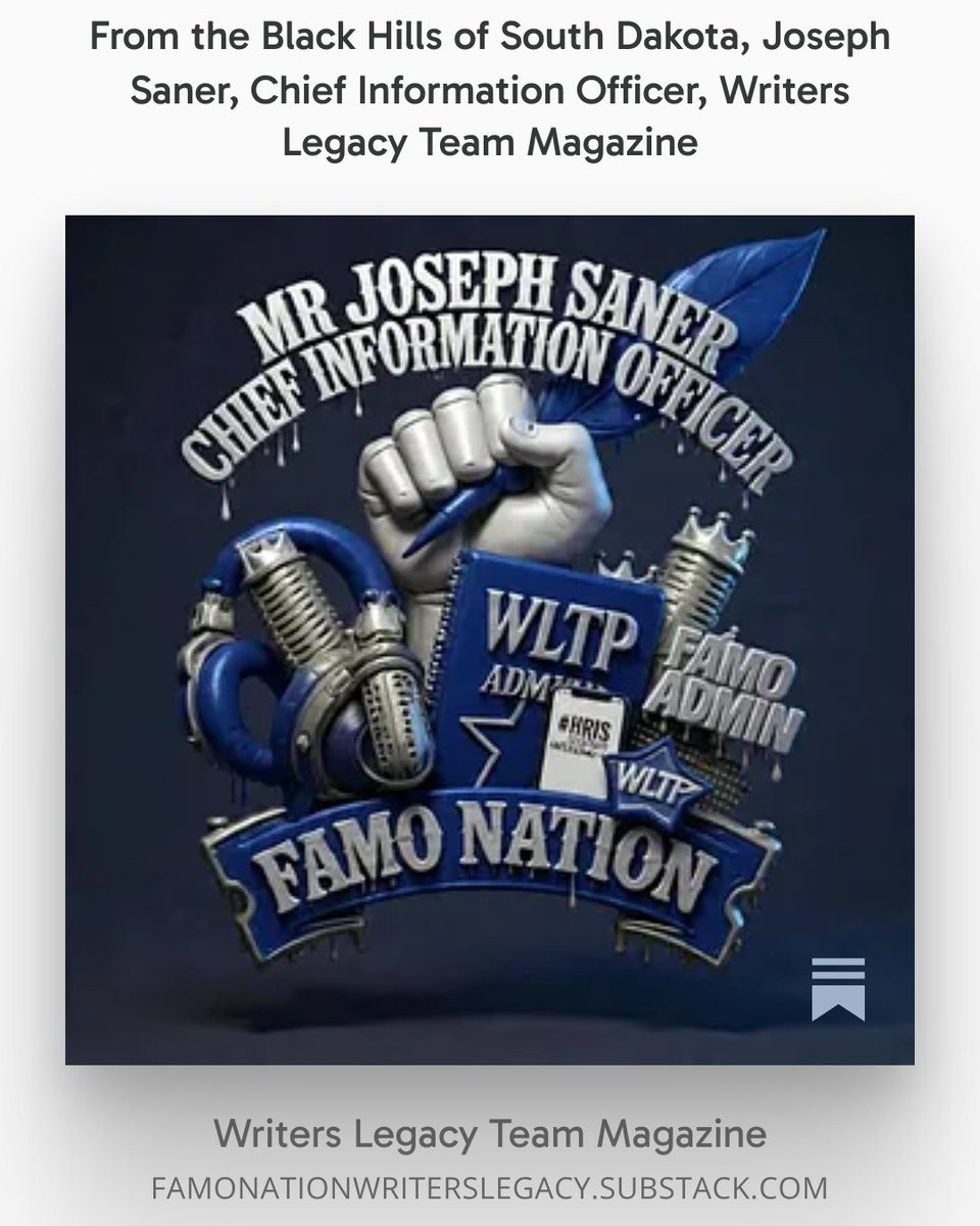 cover_heat's tweet image. From the Black Hills of South Dakota, Joseph Saner, Chief Information Officer, Writers Legacy Team Magazine! #MrSaner #HRIS #FAMO  open.substack.com/pub/famonation…