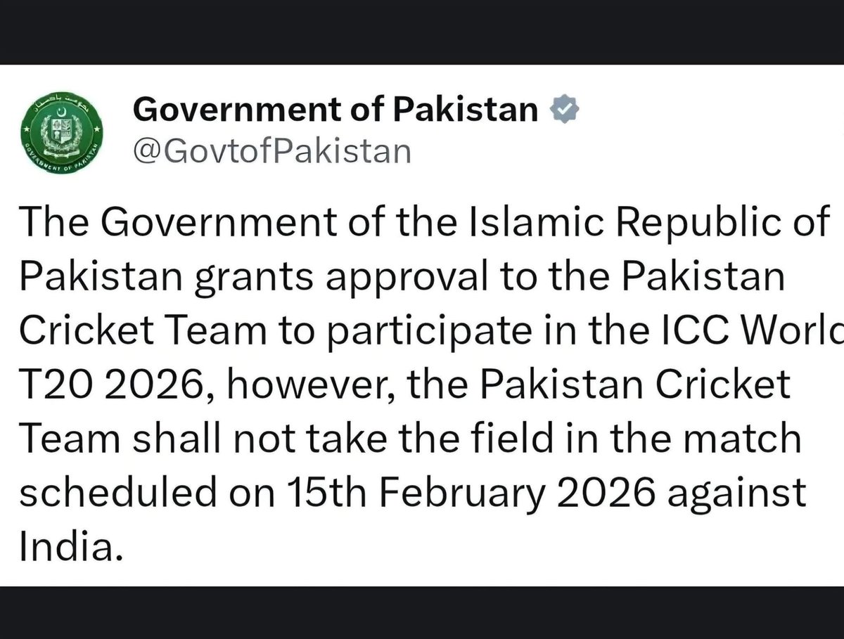 Harryshaw1313's tweet image. BAD NEWS FOR CRICKET FANS 🚨

Pakistan will not play against indian on 15feb match in 20-20 World cup 

#EpsteinFiles #indpak #Cricket26