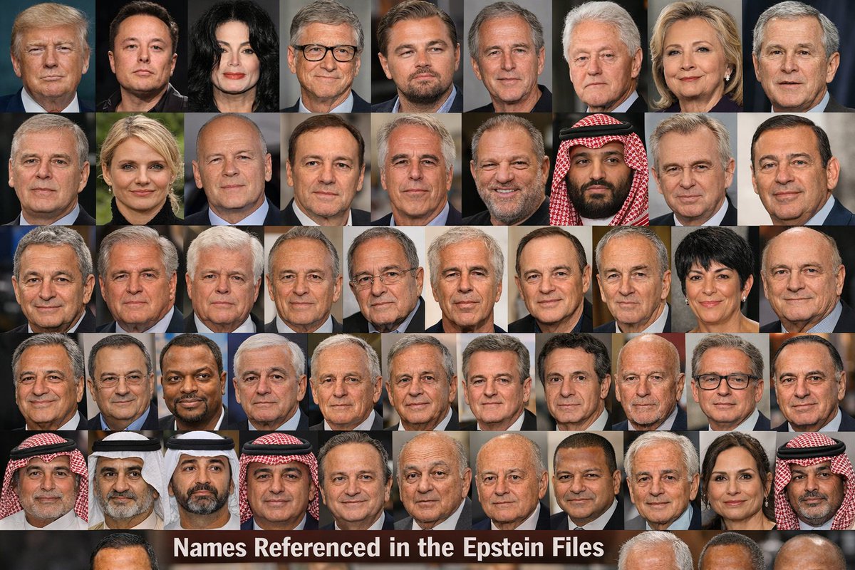 Names Referenced in the Epstein Files:

🇺🇸 Donald Trump
🇺🇸 Elon Musk
🇺🇸 Michael Jackson
🇺🇸 Bill Gates
🇺🇸 Leonardo DiCaprio
🇺🇸 George W. Bush
🇺🇸 Bill Clinton
🇺🇸 Hillary Clinton
🇬🇧 Prince Andrew
🇺🇸 Cameron Diaz
🇺🇸 Bruce Willis
🇮🇳 Narendra Modi 
🇺🇸 Kevin Spacey
🇺🇸 Harvey Weinstein