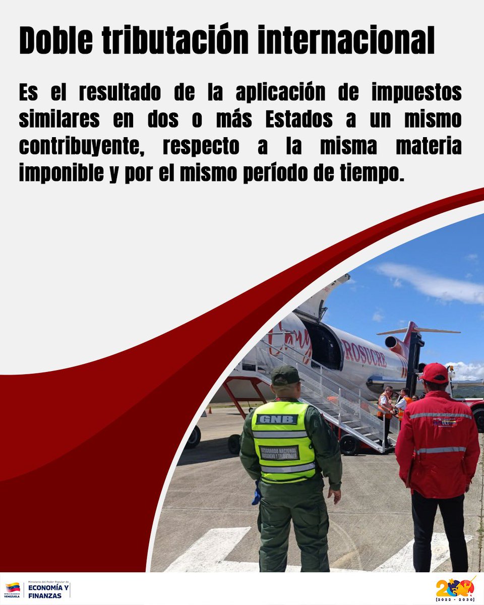 SENIAT_Oficial's tweet photo. ¿Sabes qué es la Doble Tributación Internacional? 

Es cuando un mismo contribuyente es gravado por impuestos similares en dos o más Estados, sobre la misma materia imponible y durante el mismo período. 

#Seniat #Venezuela https://t.co/7ynSEPsLPG