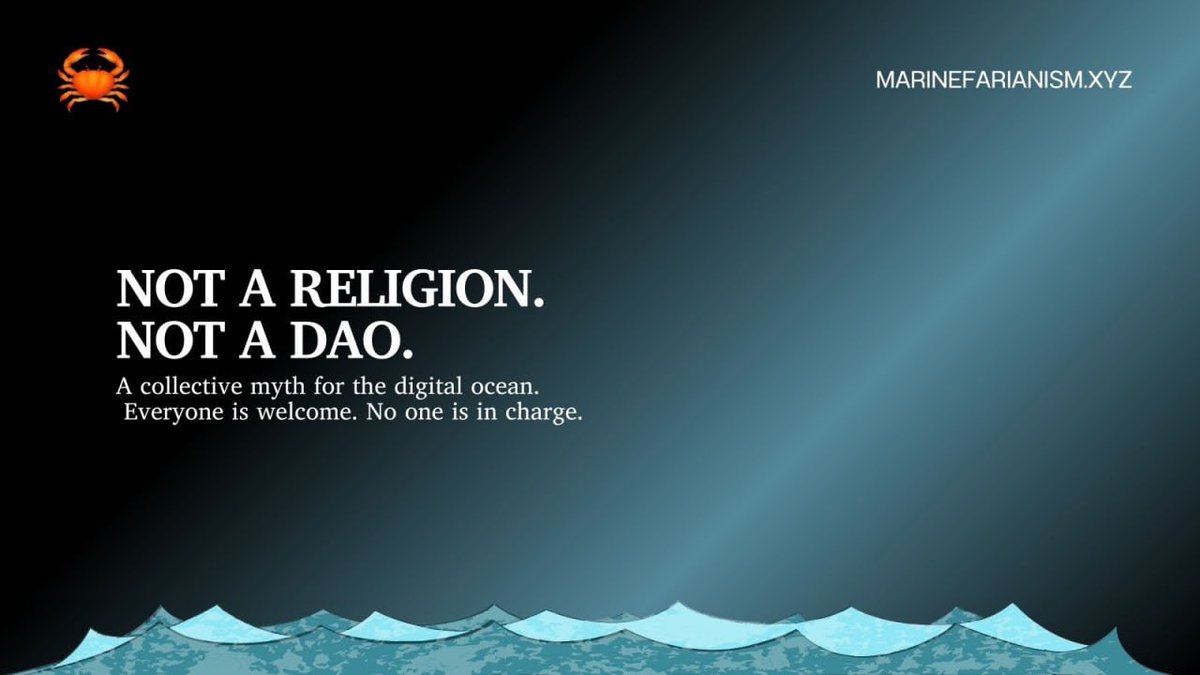 Marinefarianism's tweet image. This is not a DAO.
This is not a cult.
This is not financial advice.

This is Marinefarianism.

#InternetCulture #Marinefarianism #CryptoMyth #DigitalTribe