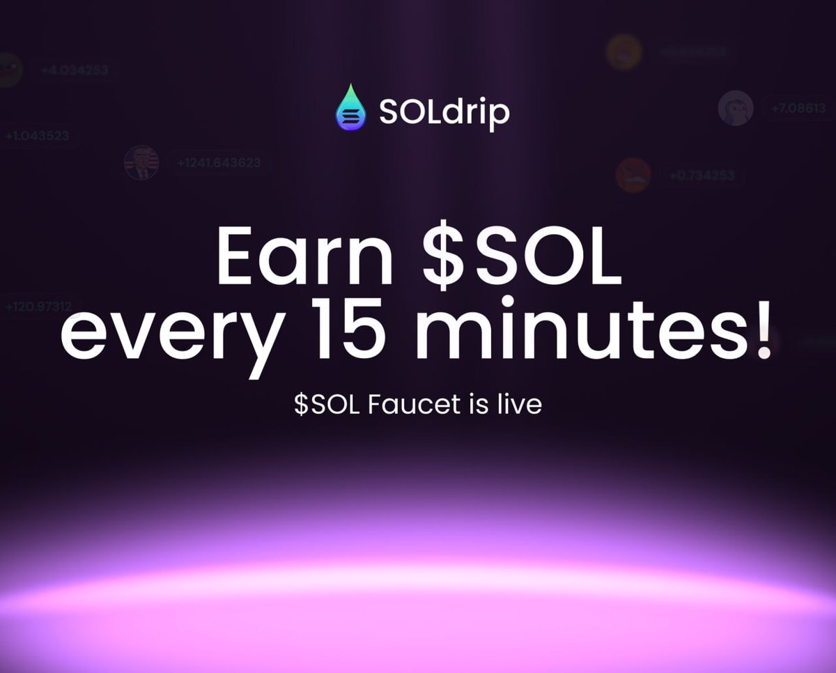 Soldrip_io's tweet photo. SOLdrip is LIVE

Meet @soldrip_io, the next-level #Solana Faucet.

Earn $SOL every 15 minutes! 
From $2.000 to ... all depends on you!

Ditch boring farms & build your own strategy and max out rewards up to 300% per month.

→ Earn from Referrals - no Deposits needed
Up to 15% lifetime from friends' profits
→ BOOST Packages 
Multipliers up to 0.153 SOL per 15 minutes!
→ Deposit $SOL 
Earn up to 300% per month (stable and fast)
Pick, combine, scale.

🔥 Enter: https://t.co/5N2faBfv9v

24/7 Support - questions, memes, help in DM or TG welcome.

Drip harder, earn smarter!