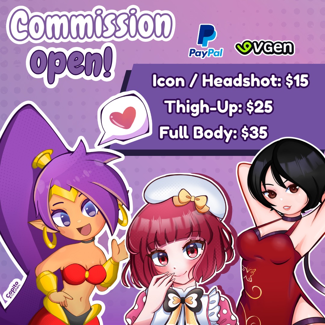 CopitoChanArt's tweet photo. ✨ Commissions open! ✨
If you’re interested, please check my
VGen: https://t.co/UY6CIF5RIW
or send me a DM 💌
Feel free to ask if you have any questions!
#CommissionSheet ☆ #commissionsopen ☆ #illustration ☆ #VRoid ☆ #VGenComm https://t.co/ONLmUibFtj