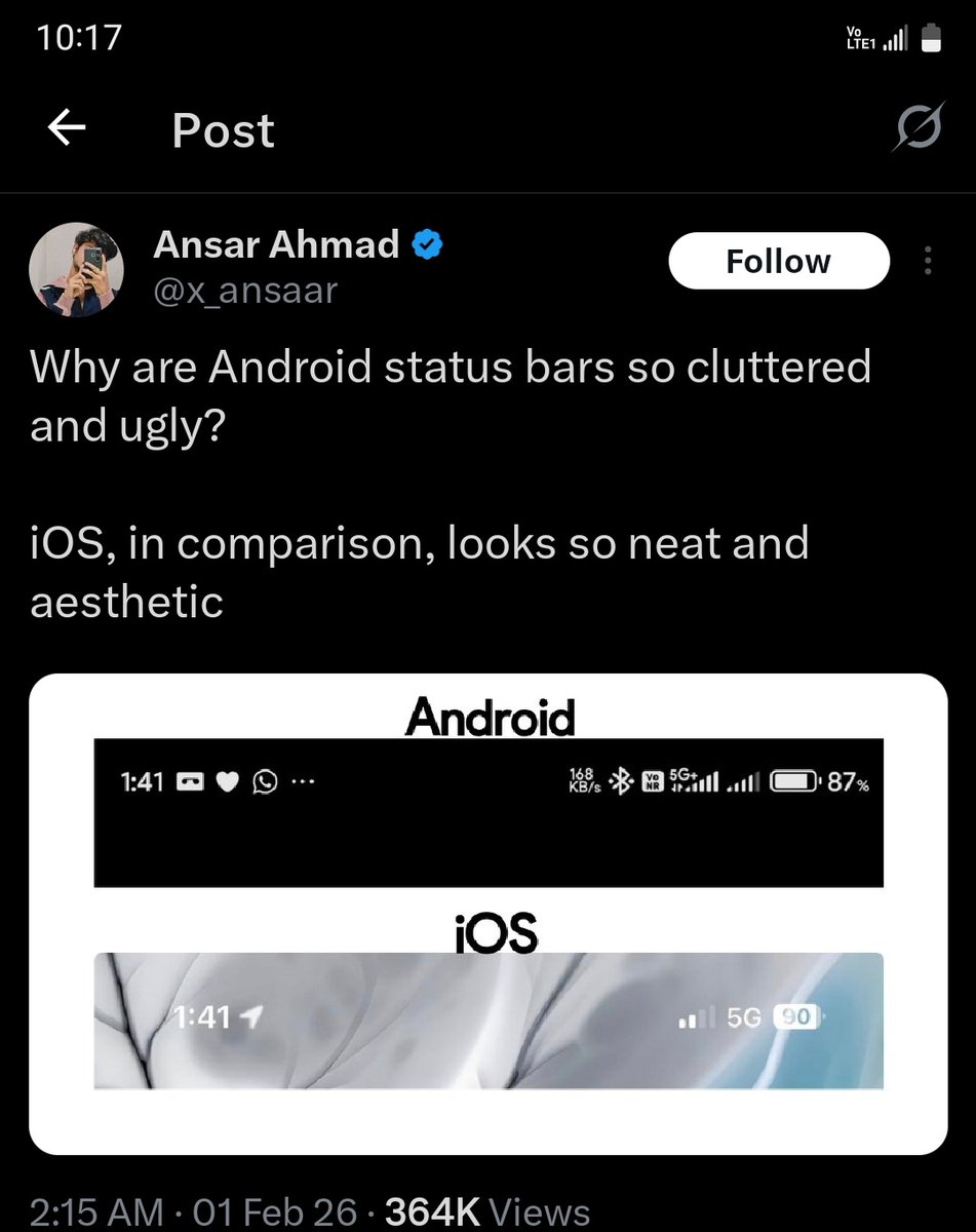 AntoinePlus18's tweet photo. @x_ansaar How is this ugly and cluttered? My android bar can be modified in Samsung. https://t.co/ggsW6nGbj0