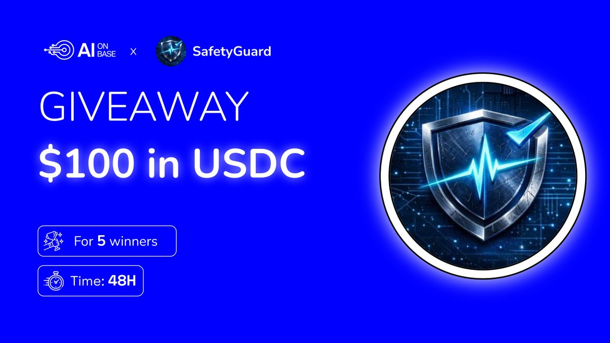 AIonBase_'s tweet image. 🔊GIVEAWAY EVENT  🤝   
   
🎁 Prize pool for 5 winners   
$100 in USDC
   ✔️ To Enter:   
1️⃣ Follow @AIonBase_ x @SFGEngine
2️⃣ ❤️ , Repost
3️⃣ ❤️ , Repost x.com/SFGEngine/stat…
4️⃣Tag 3 friends
   
⏰ 48h
