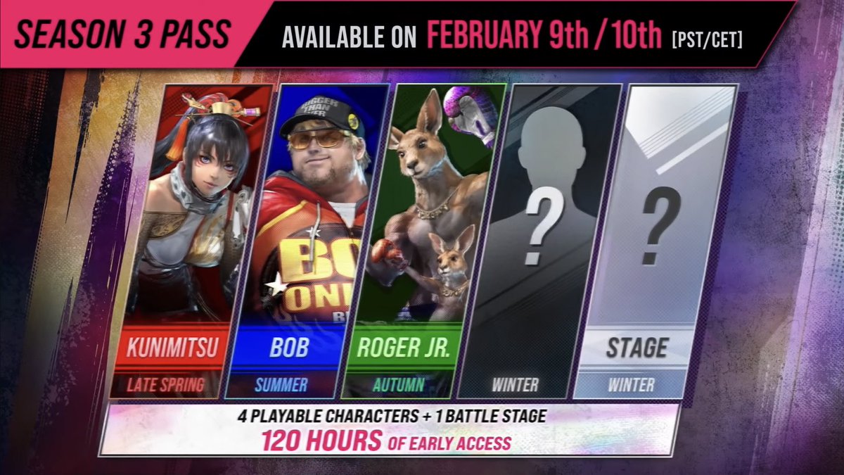 VolSkimmer's tweet image. Kunimitsu, Bob, &amp;amp; Roger Jr revealed for season 3 of Tekken 8