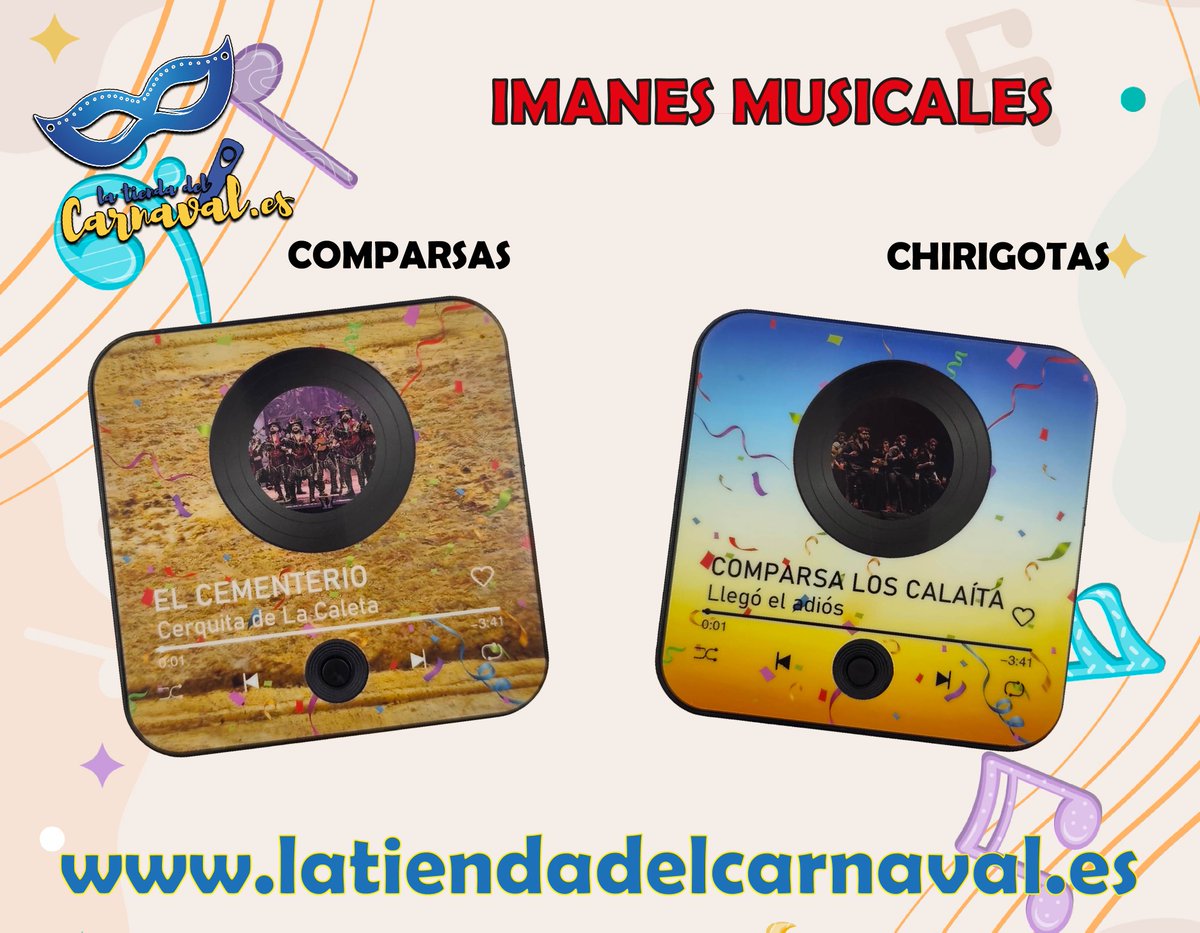 🎭🎶 Imanes musicales de La Tienda del Carnaval
Tus coplas favoritas de chirigotas y comparsas, ahora para tu nevera 💛
Dale ritmo, humor y sentimiento gaditano a tu día a día.

latiendadelcarnaval.es/producto/iman-…

#latiendadelcarnaval #carnavaldecadiz #cadiz