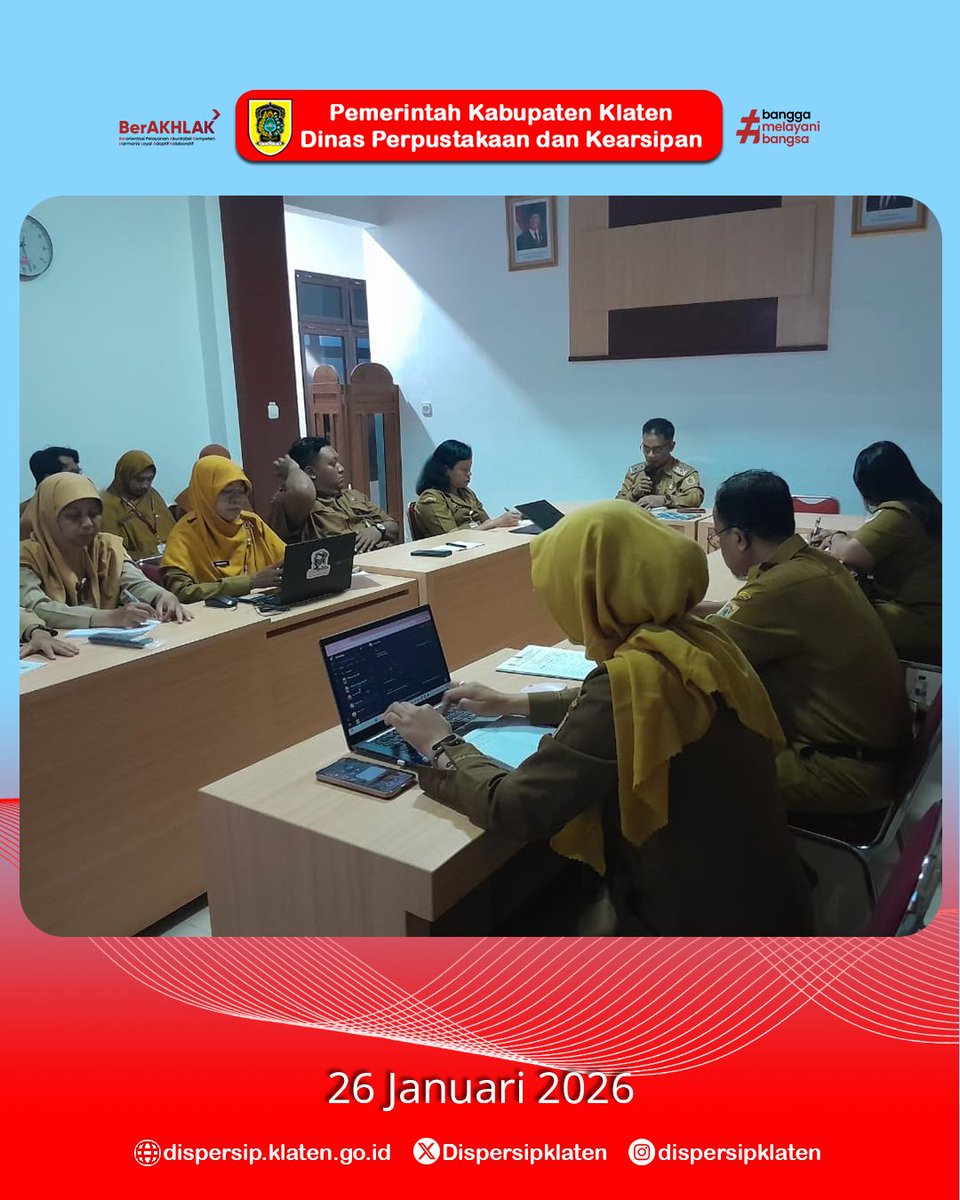 Dispersip Kabupaten Klaten menggelar Rakor Internal dan Percepatan Program Kegiatan Tahun 2026 pada Senin, 26 Januari 2026. Kegiatan ini menjadi langkah strategis untuk menyelaraskan perencanaan dan mengoptimalkan pelaksanaan program perpustakaan dan kearsipan.