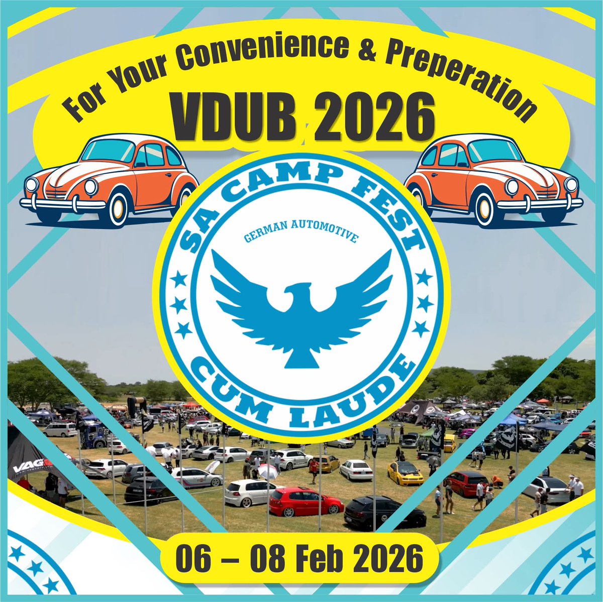 ForeverWarmbath's tweet photo. 🏁 It’s Almost Here! SA Camp Fest 2026! 
✨ Arrivals begin: 4th February 2026
✨ Car Show Days: 7th &amp; 8th February 2026
🌟 Day Visitors Welcome—Entrance fees payable at the gate.

💥🚘Don’t miss this showcase of automotive magic! 🚙💥
#foreverwarmbaths #sacampfest2k26  #CampFest https://t.co/fILkK683Rx
