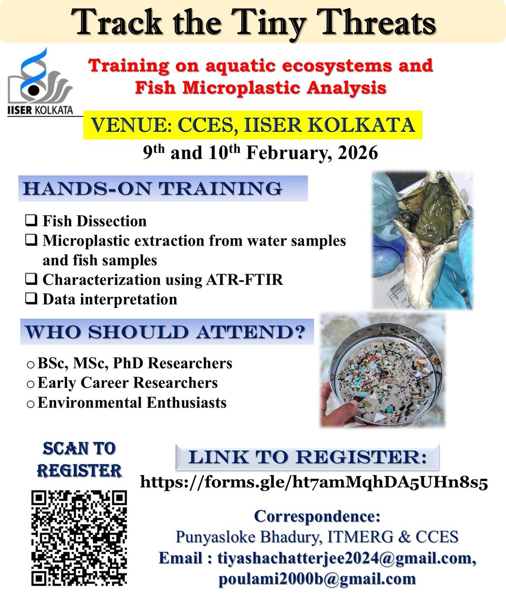 TiyashaCha87991's tweet photo. 🚨 2-Day Microplastic Workshop on Feb 9-10, 2026! 🌊 Join us to master sampling, analysis & mitigation techniques. Limited spots! Register now & upgrade your sustainability skills!
#microplasticpollution #fightplastic https://t.co/qWj8HbEXxP