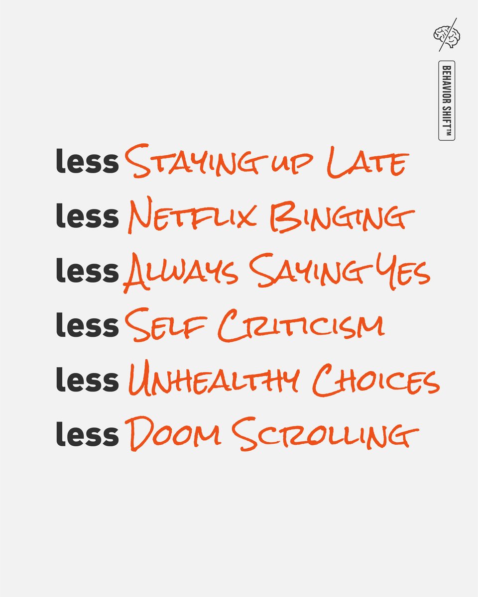 BehaviorShift's tweet image. Not all growth comes from doing more.
Some of it comes from doing less of what drains you.
Less scrolling.
Less self-criticism.
Less saying yes when you mean no.
Subtraction is a powerful behavior shift.
#BehaviorShift #DoLessBetter #EnergyMatters