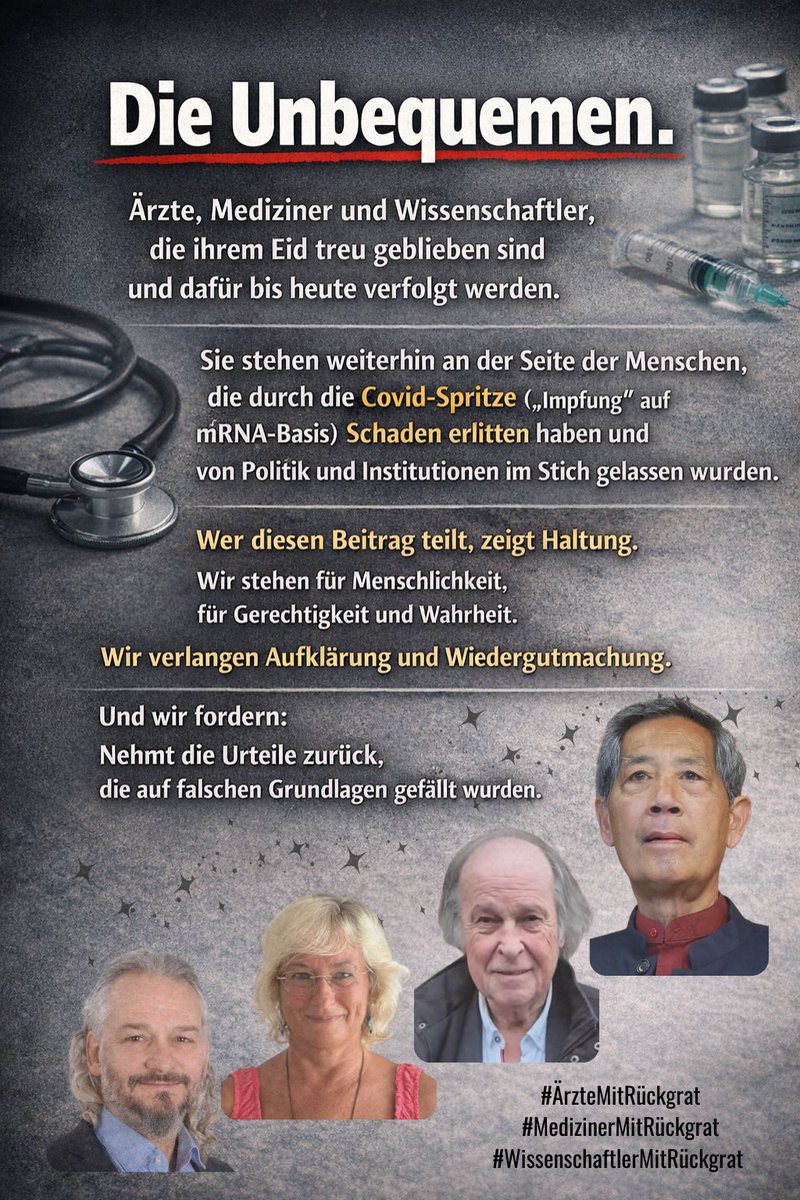 Es ist wirklich schlimm, dass trotz all der Fakten, die mittlerweile vorliegen, mutige Ärzte, Mediziner und Wissenschaftler bis heute von Justiz, Behörden und Öffentlichkeit verfolgt oder diskreditiert werden.

Das sind die Helden dieser Zeit und sie müssten dafür hofiert werden,