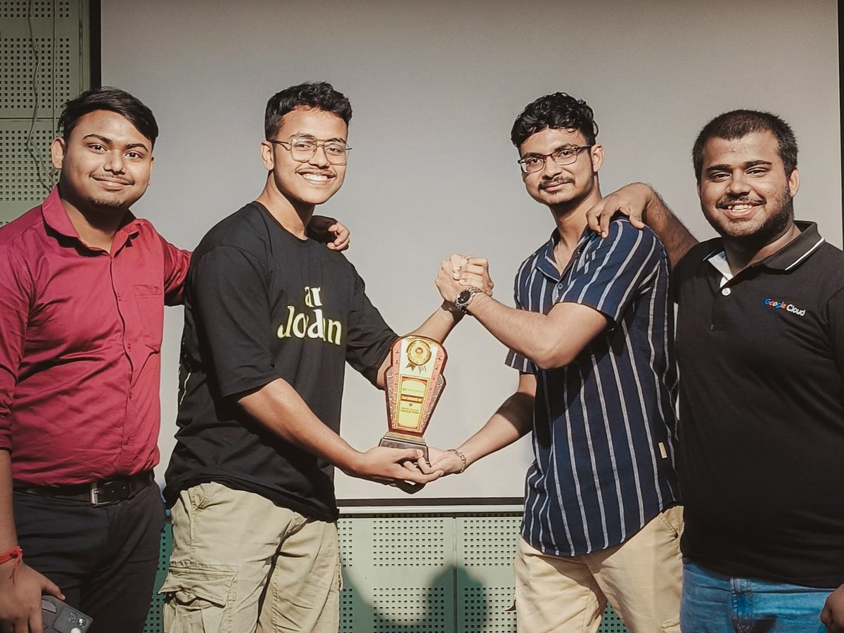 Subhojyoti_110's tweet image. TeesMaarKhaCoders secured 🥈 2nd Runner Up at the Winter Solstice Hackathon organized by @gdg_msit at  @msitkolkata 🚀

With @chandansahaaaa @Arx7O @Satyam210406 
Top 10 out of 106+ teams. Grateful for the judges’ valuable feedback and support.

#GDG #Hackathon #WinterSolstice