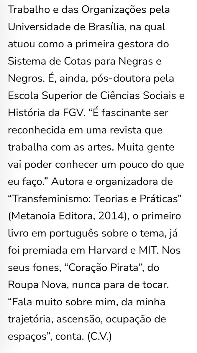 Muito obrigada, <a href="/billboardBr/">Billboard Brasil</a>, por este reconhecimento, e gratidão ao amado <a href="/caevasconcelos/">caê vasconcelos 🏳️‍⚧️</a>, companheiro de tantas jornadas, à irmã Neon Cunha, velha parceira de guerra, e à querida <a href="/eumaleri/">Ma 🏳️‍⚧️</a> por terem conduzido e tornado possível esta bela homenagem! 🏳️‍⚧️ billboard.com.br/lista-over-30-…