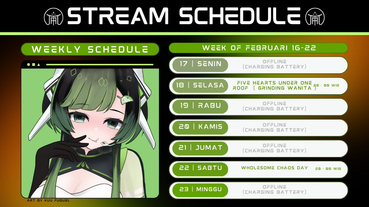 【SCHEDULE 16-22 FEB '26】 

KONNICHIANNE! ✨ 
Aduh, dikelilingin mbak" ayu gini siapa yang nolak? Bantu aku milih pacar pertamaku dong 🤤

#AnneStream #AnneNounce