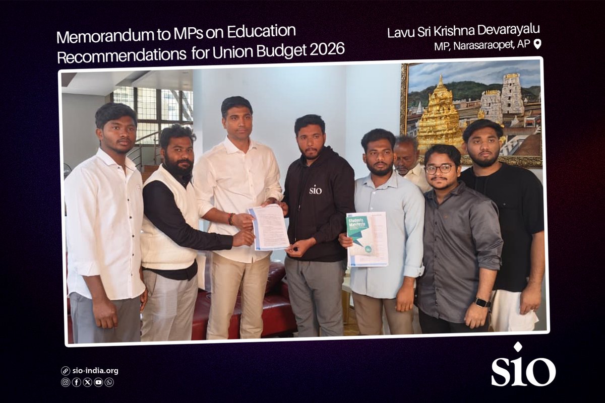 sioindia's tweet photo. Delegations from various SIO Zonal Committees met Members of Parliament and submitted a memorandum presenting recommendations for the Union Budget 2026
#UnionBudget2026 #EducationAsSocialJustice #SaveMANF #RestoreMANF
#MinorityScholarships #StudentRights https://t.co/5ofHeSCjxQ
