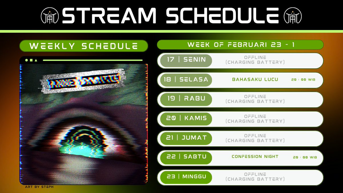 【SCHEDULE 23 FEB - 1 MAR '26】 

KONNICHIANNE! ✨ 
Tak kenal maka tak sayang, tak mengerti harus belajar! Ajarin aku bahasa daerah kalian dong 🙂‍↕️

#AnneStream #AnneNounce