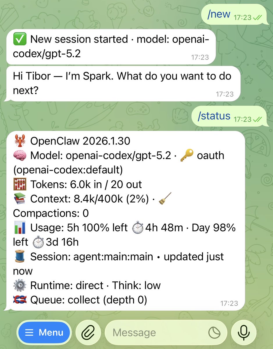 Telegram status output