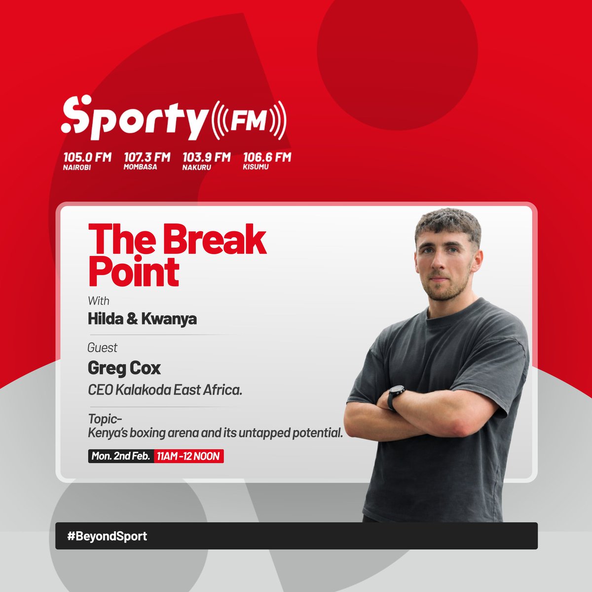 SportyFMKE's tweet photo. Starting off the week ringside 🥊
We step into Kenya’s boxing arena and its untapped potential with Greg Cox, CEO of Kalakoda East Africa; breaking down what the sport needs, what it’s missing, and why the future could be a knockout.
#TheBreakPoint
@kwanyajoshua @HildaCheptoo https://t.co/93dNGROjpE