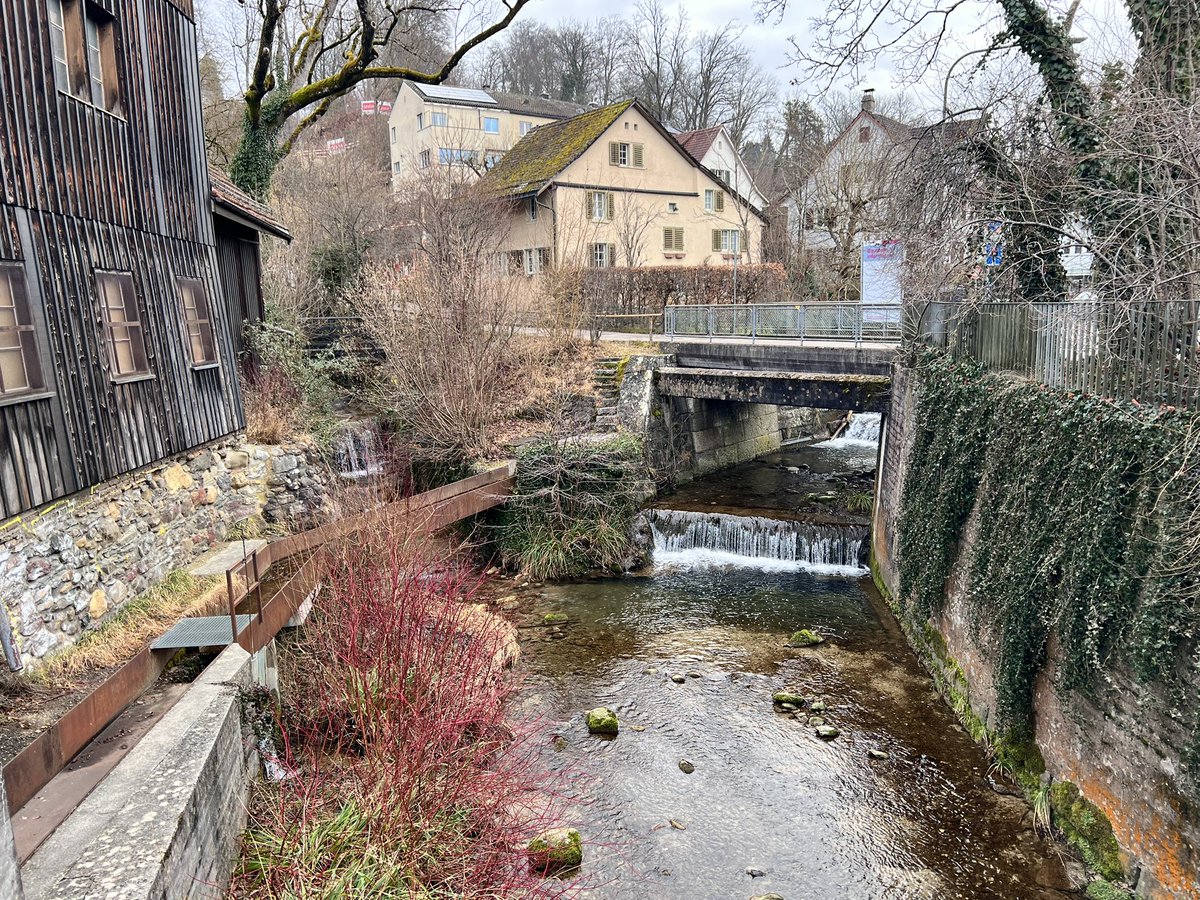 VoxScorpio's tweet photo. Wehrenbach (stream of weirs) on the periphery of Zurich city reminds us of pre-electricity days when flowing water directly powered mills and small industries. https://t.co/h1pqV6KBF3