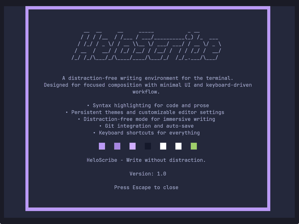 BarrenCode's tweet photo. Writing is hard. Building writing tools is fun. Here is my latest obsession: a terminal-based wordprocessor with full themes, custom padding, distraction-free mode, word count &amp; more, built with Python and Textual #terminal #writing #wordprocessing #indiedev https://t.co/5MBGf39qiG