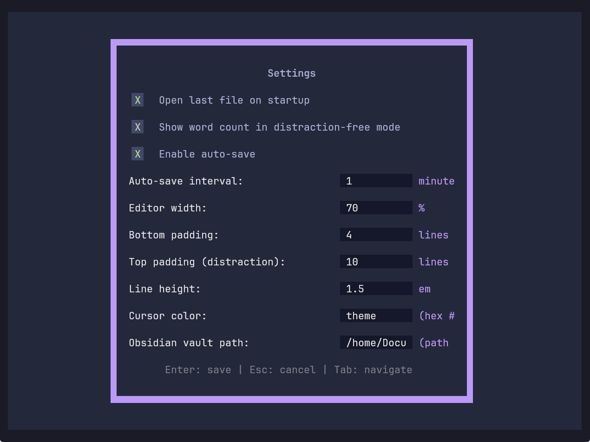 BarrenCode's tweet photo. Writing is hard. Building writing tools is fun. Here is my latest obsession: a terminal-based wordprocessor with full themes, custom padding, distraction-free mode, word count &amp; more, built with Python and Textual #terminal #writing #wordprocessing #indiedev https://t.co/5MBGf39qiG