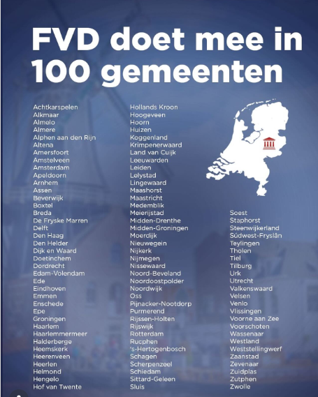 De FVD-karavaan dendert door!  

Met kandidaten in ruim 100 gemeenten zijn zij de grootste uitdager van de gevestigde orde bij de gemeenteraadsverkiezingen. 

Wil jij ook een nuchter, Nederlands geluid in jouw raad! Stem 18 maart FVD! 🏛️
 #FVD18maart