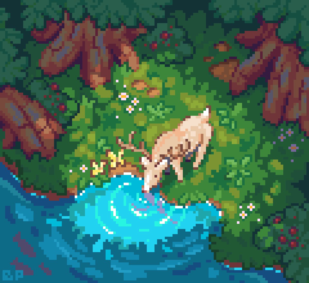 barelyawokenart's tweet image. A serene forest #pixelart