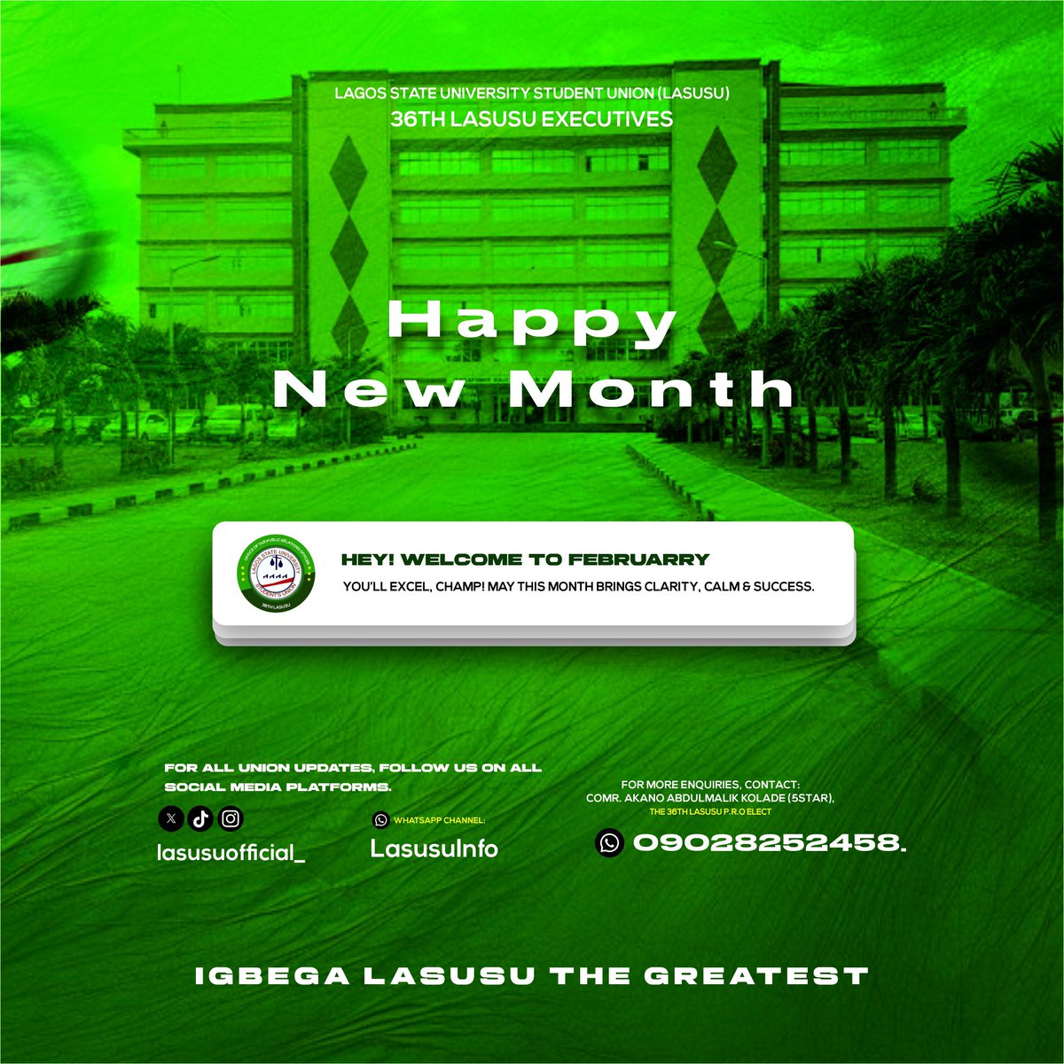 Happy New Month, and a walm welcome to the Month of Love.

Here’s to Greater heights, Clarity and Success in all your pursuits.

Stay Jiggy and Spread Kindness❤️💐

#IGBEGALASUSU