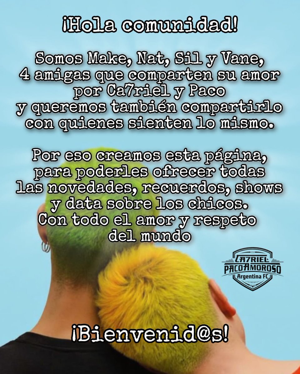 ca7rielypacoFC's tweet photo. Nuevo Fandom. Con respeto y amor @ca7rielypaco @CA7RIEL_RE_KPO #PacoAmoroso https://t.co/wkyhJXv00S Los invitamos a esta comunidad que buscar sumar, no competir. Te esperamos! https://t.co/xBwYz571Cj