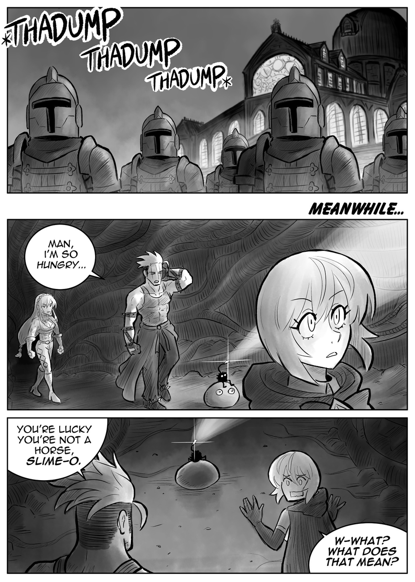 Today is the 5th anniversary of my comic DOWNTOWN DUNGEON: OUR HERO IS MISSING! and a brand new chapter is now up on Tapas and Webtoons! A lot happens in this one. You don't wanna miss it! 
GUEST ARTWORK by @kaikarne 
