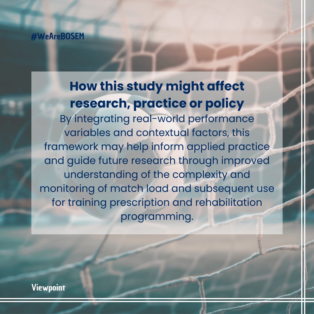 BMJOpenSEM's tweet photo. ⚽️ Clarifying the concept of match load!

New paper: Proposing a practical framework to better define match load and its contextual influences in professional football.

Understanding the interaction between training and match demands is essential for informed load management, training prescription, and return-to-play decisions. This framework guides practitioners in integrating match load into evidence-based athlete monitoring.

Read the full paper: https://t.co/OgrWMxIOJe

#FootballScience #LoadManagement #SportsPerformance #StrengthAndConditioning #FootballResearch #UnderTheSpotlight #WeAreBOSEM