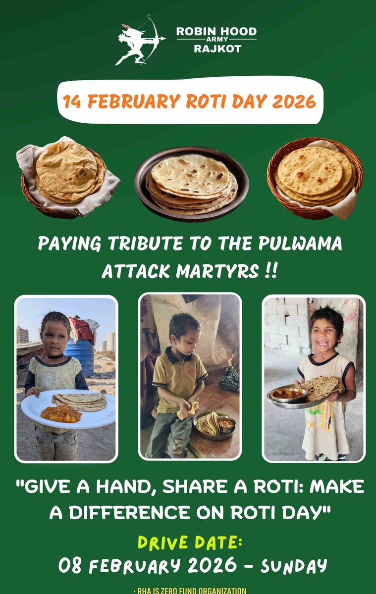 iParthkacha's tweet image. "Roti Day"
Robin Hood Army #Rajkot Celebrating Valentines Day as a #RotiDay where Serve #Roti with Sabji to Neddy People. 

Let's Share &amp;amp; Inspire to your city's to Celebrate Valentines Day as a #RotiDay #JoinUs 🙌
#ZerofundOrganation