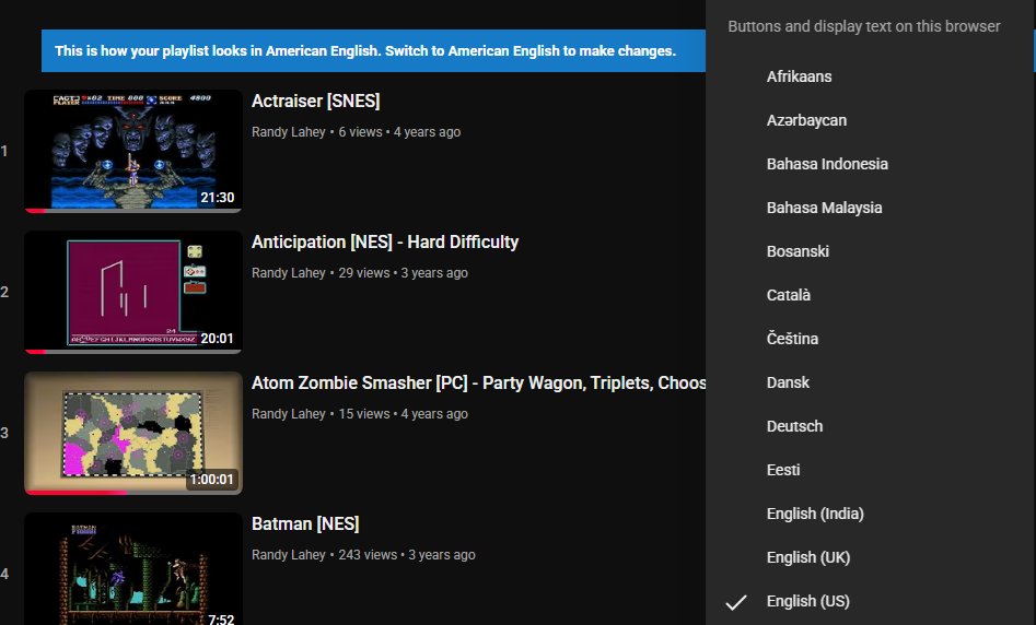 Hey <a href="/TeamYouTube/">TeamYouTube</a>, playlist editing is broken for me. UI says I must switch to American English, but I’m already on English (US). Can’t reorder or edit. Screenshot attached. Please escalate, this isn’t user error.