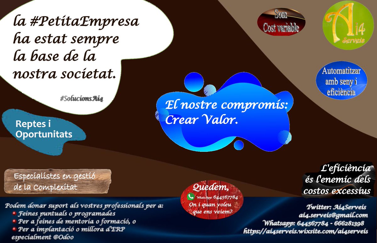 serveis38965's tweet photo. L'èxit professional sovint no genera #ReconeixementSocial com a contribució al progrés col·lectiu,
i es percep sovint com una font de desconfiança.
Tot i que la #PetitaEmpresa ha estat sempre la base de la nostra societat. #GenerarValor #CrearPaís #SolucionsAi4 https://t.co/W5EqmGIQNT
