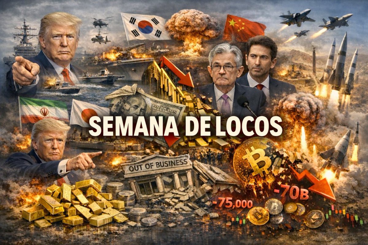 techconcatalina's tweet photo. ⚠️ATENCIÓN⚠️

TANTAS COSAS HAN PASADO DURANTE LA SEMANA QUE POSIBLEMENTE SE TE OLVIDEN.

👀TODO esto lo tenés que tener en cuenta para no perder el FOCO y comprender la situación actual:

🤯El lunes, martes, miércoles y jueves el ORO alcanzó un nuevo máximo histórico (el jueves llegó a $5.597) y luego se DESPLOMÓ.

👉El lunes Trump anunció ARANCELES del 25% a Corea del Sur
▪️El oro ACELERÓ su fuerte subida

👉El martes Trump afirmó que "Una GRAN ARMADA AMERICANA está yendo a Irán. Esperemos no tener que usarla"
▪️El FONDO MONETARIO INTERNACIONAL anunció que se prepara para una CORRIDA MUNDIAL CONTRA el DÓLAR.
▪️Trump afirmó: "Japón y China SIEMPRE han DEVALUADO su moneda. ¿Por qué nosotros no? No creo que el dólar haya caído DEMASIADO AÚN" y el dólar cayó fuertemente

👉El miércoles Trump nuevamente amenazó a Irán: "El próximo ataque contra Irán será más CONTUNDENTE que el anterior. El TIEMPO para negociar se ACABA".
▪️Irán respondió: "La última vez que EE. UU. cometió errores en guerras en Afganistán e Irak, desperdició más de 7 mil millones de dólares y perdió más de 7.000 vidas estadounidenses".
▪️La FED mantuvo la tasa de interés como se esperaba

👉El jueves el PRESIDENTE de la SEC afirmó: "Este es el momento indicado para abrir el mercado de jubilaciones 401k de $12.5T al mercado #cripto"
▪️Los Emiratos Árabes Unidos cerraron EL ESPACIO AÉREO ante lo que parece ser un ATAQUE INMINENTE contra Irán y fuentes de Arabia Saudita comentaron a Reuters que EE. UU. va a BOMBARDEAR MISILES BALÍSTICOS de Irán
▪️Se APROBÓ el BORRADOR del PROYECTO de LEY de la ESTRUCTURA del MERCADO #cripto.
▪️En solo 30 minutos el ORO perdió +$3T de capitalización de mercado

👉El viernes Trump seleccionó a Kevin Warsh como FUTURO PRESIDENTE de la FED, la opción más HAWKISH (en contra de estimular) que podía elegir
▪️La INFLACIÓN IPP subió de 3.1% a 3.3% mientras se esperaba un 2.9%. Un MAL DATO para #Bitcoin y los mercados financieros porque complica que haya un recorte de tasa en marzo.
▪️Trump nuevamente: "Tenemos una GRAN ARMADA dirigiéndose hacia Irán ahora mismo, incluso mayor que la que teníamos en Venezuela. Ojalá lleguemos a un acuerdo. Si no lo hacemos, veremos qué pasa".
▪️Los metales preciosos cayeron como nunca antes en la historia (PLATA -35%)
▪️Entre el ORO y la PLATA se perdieron $10T de capitalización de mercado
▪️Arabia Saudita habría sido avisada por ALTOS MANDOS AMERICANOS que Irán será ATACADO ESTE FIN DE SEMANA.

👉El sábado quebró un BANCO estadounidense
▪️Bitcoin se desplomó hasta los $75K (por DEBAJO del precio promedio de compra de #Strategy de Michael Saylor).
▪️En 45 minutos el mercado #cripto perdió $70.000.000.000

📍Una semana que va a quedar para la historia y que posiciona a la semana entrante como la CONTINUACIÓN del caos