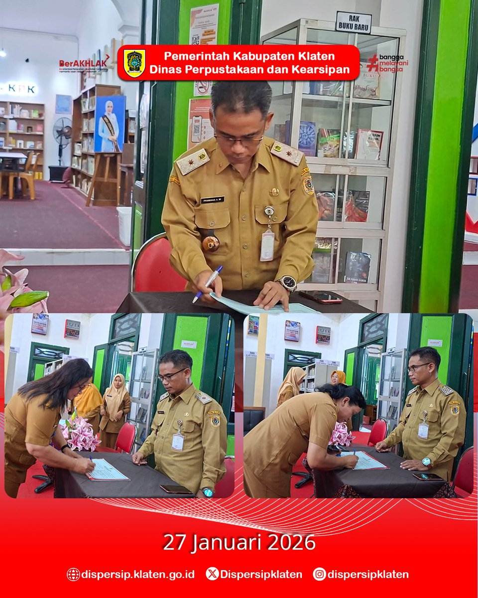 Dispersip Kabupaten Klaten melaksanakan Penandatanganan Pakta Integritas Pegawai Tahun 2026 pada Selasa, 27 Januari 2026. Kegiatan ini sebagai komitmen bersama dalam mewujudkan birokrasi yang berintegritas, profesional, dan berorientasi pada pelayanan publik.