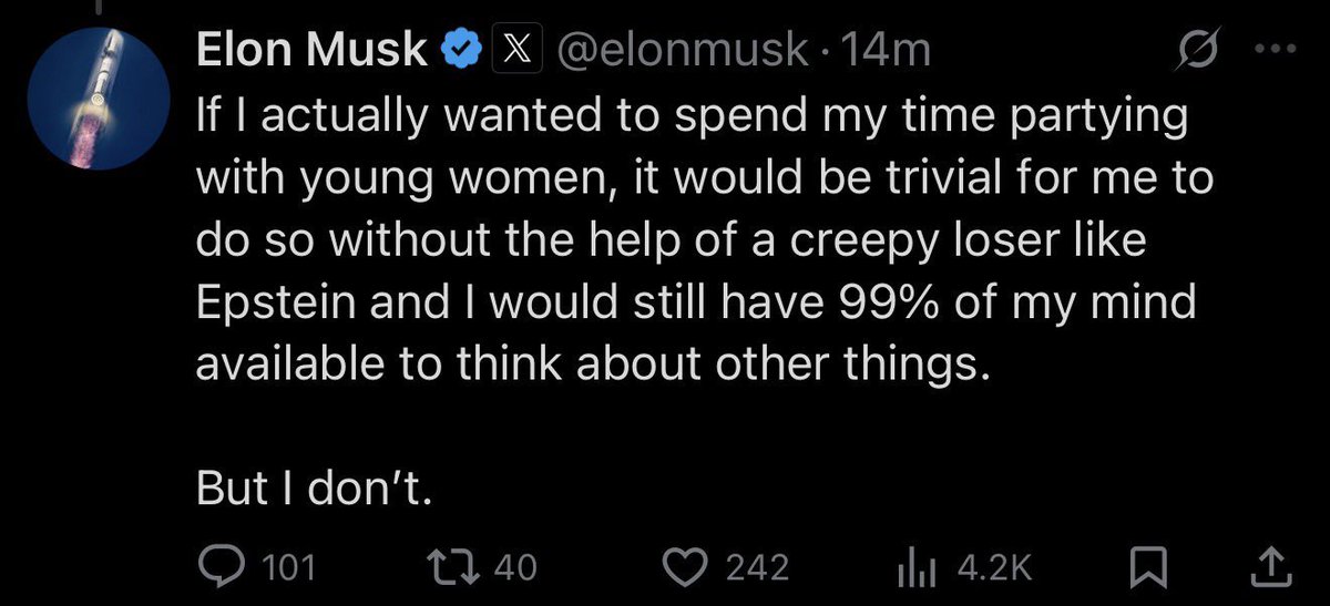 Elon Musk before: "I am the real life IRONMAN"

Elon Musk today: "Let's powerscale pedophilia"