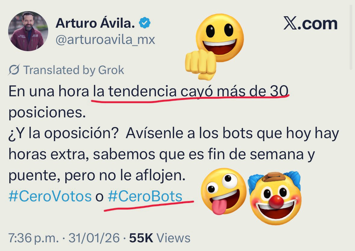 Negar la influencia de las redes mientras se monitorean tendencias es una contradicción básica. 😌

Cuando las tendencias no favorecen, se escudan el uso de “bots” sin evidencia. La sobreexposición mediática pasa factura y termina etiquetándote como el #CeroVotos 🤭🤷🏻‍♂️