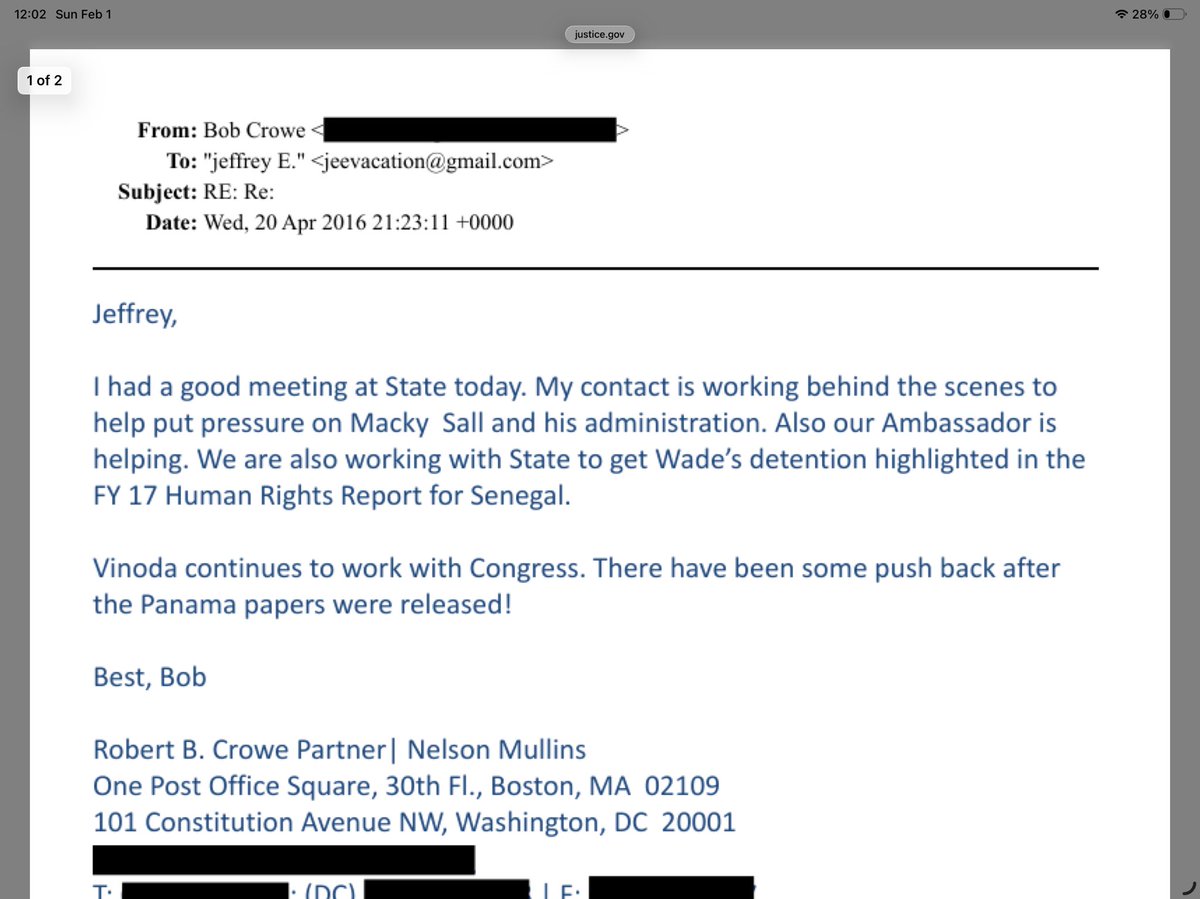 Je suis entrain de lire toute les correspondances  entre karim wade et l’equipe d’epstein . Ils se sont rencontrés plein de fois je suis choqué sur comment ces gens ont la main mise sur tout ce qui se passe dans le monde 😭 surtout pendant l’episode de son incarcération et le jet