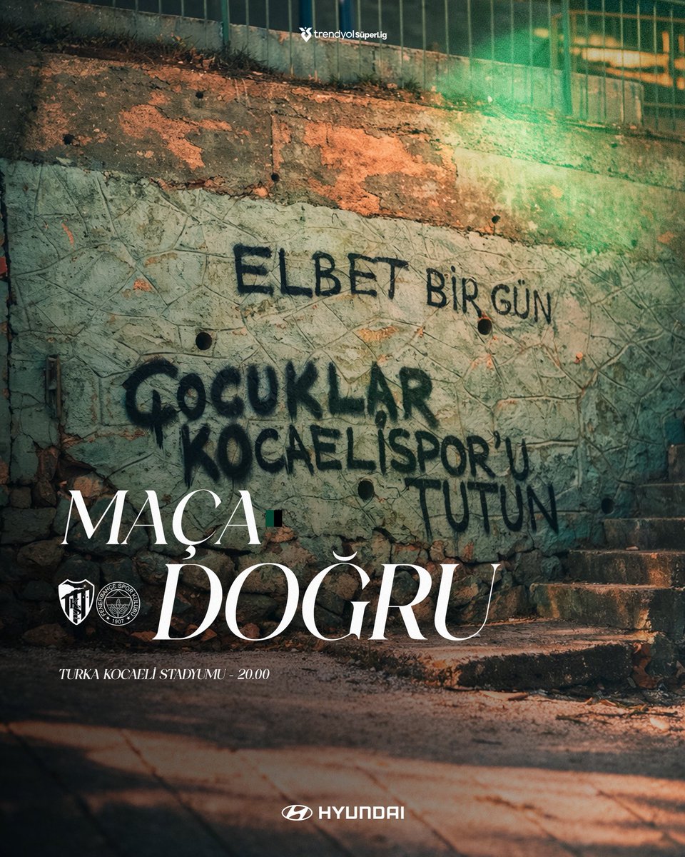 ⚔️ Kocaelisporumuz, Trendyol Süper Lig'in 20. haftasında Fenerbahçe’yi konuk ediyor! 

📆 2 Şubat
⏰ 20.00
🏟️ TURKA Kocaeli Stadyumu 

📲 #KSvFB | #DurmaKoşZaferlere