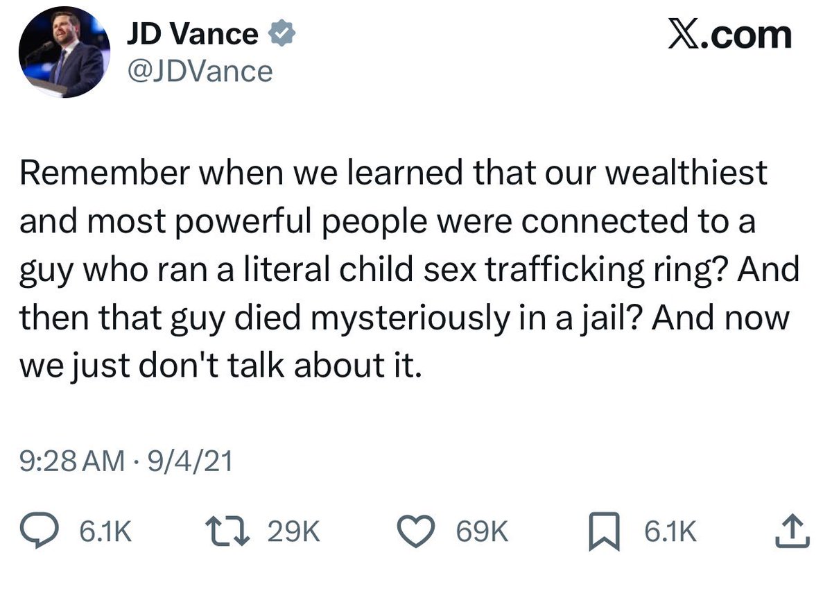 You can talk about it <a href="/JDVance/">JD Vance</a>   Where are you hiding??