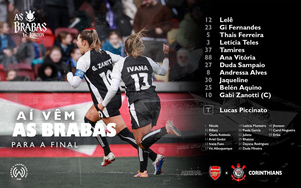 asbrabas's tweet photo. A escalação do Timão para a grande final da Copa das Campeãs! 📋

#ARSxSCCP
#BrabasInLondon
#VaiCorinthians https://t.co/4RPpf23oEv