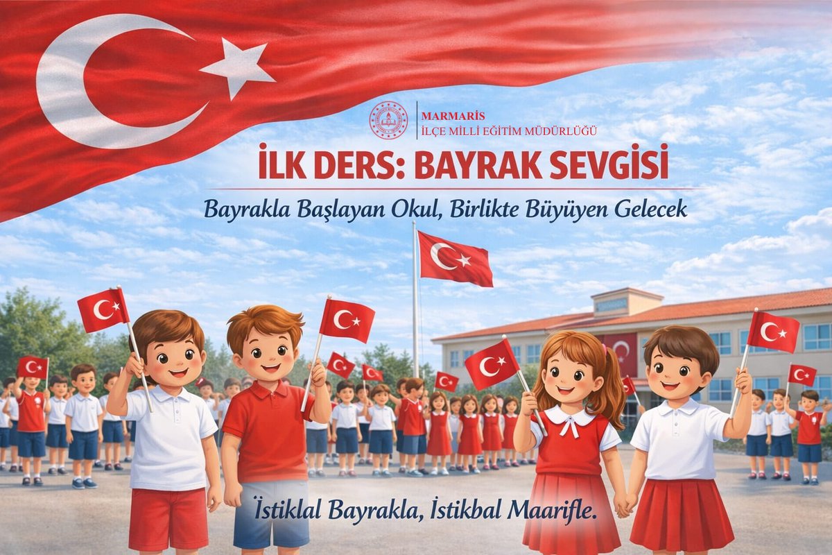 MarmarisMem's tweet photo. İlk Ders: Bayrak Sevgisi🇹🇷

Türkiye Yüzyılı Maarif Modeli vizyonu doğrultusunda öğrencilerimizin millî, manevi ve kültürel değerlerle bütünleşmiş; birlik, beraberlik ve kardeşlik bilinci gelişmiş bireyler olarak yetişmeleri için ülke genelinde anlamlı bir çalışma başlatılmıştır. https://t.co/wNwLNvFBIh
