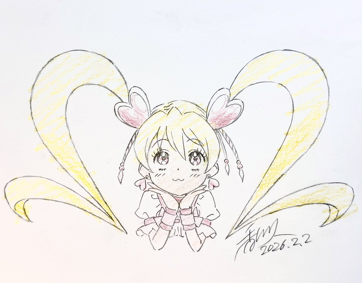 #ツインテールの日 
2月2日2:02バージョン🍑
プリキュアの日に何も描けなかったしな〜🙄