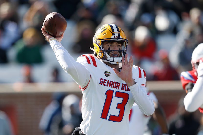 CoachPR5's tweet image. TL/PR All-Senior Bowl Team: 

QB: Garrett Nussmeier, LSU 
RB: Mike Washington, Arkansas
WR: Lewis Bond, BC 
WR: Kevin Coleman Jr, Mizzou 
WR: Tyren Montgomery, JCU 
TE: Josh Cuevas, Alabama 
OL: Max Iheanachor, Arizona St 
OL: Gennings Dunker, Iowa 
OL: Jake Slaughter, Florida…