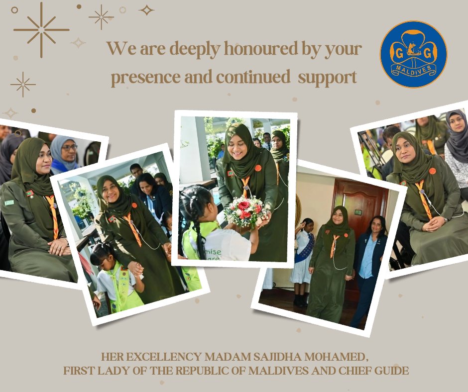 GirlGuidesMv's tweet photo. We thank Her Excellency Madam Sajidha Mohamed, First Lady & Chief Guide, for honouring our AGM. Her support strengthens the Guiding Movement and the development of confident, responsible, and capable young leaders. #AGM #GirlGuidesMv #ForHerWorld https://t.co/7f2OMZW6bH