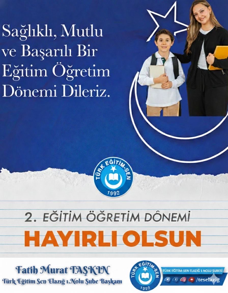 2. Eğitim-öğretim dönemi hayırlı olsun! 🎓 
Sağlıklı, mutlu ve başarılarla dolu bir dönem dileriz. 📖🇹🇷
<a href="/fmuratt23/">Fatih Murat Taşkın 🇹🇷</a>